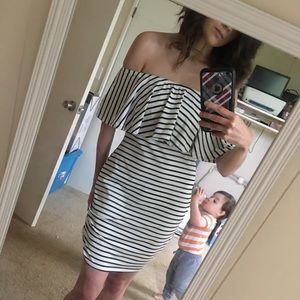 Stripe shoulder less dress